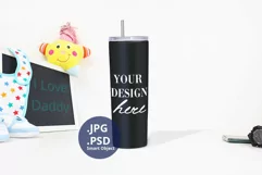 Black Skinny Tumbler Father's Day mockup PSD, Mockup JPG Product Image 1