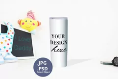White Skinny Tumbler Father's Day mockup PSD, Mockup JPG Product Image 1