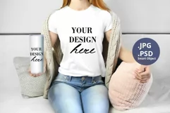 White t-shirt woman & tumbler Mockup PSD, Mockup PSD & JPG Product Image 1