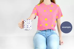 Pink t-shirt & mug 15oz Mockup PSD, Woman holding mug JPG Product Image 2
