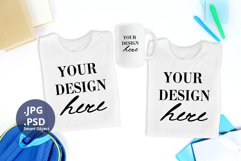 Two White t-shirts & 15oz Mug Back to school Mockup PSD, JPG Product Image 1
