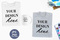 Gray & White t-shirts & 15oz Mug Back to school Mockup PSD Product Image 1