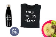 Black Tshirt & Bottle mockup PSD, Autumn Thanksgiving Fall Product Image 1