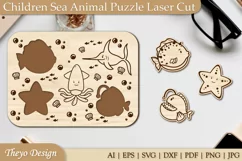 Children Sea Animal Puzzle Laser Cut SVG | Kid's Puzzle Svg Product Image 1