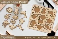Children Sea Animal Puzzle Laser Cut SVG | Kid's Puzzle Svg Product Image 1