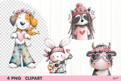 Whimsical Hippie Animal Bundle, Valentine Clipart PNG Product Image 5
