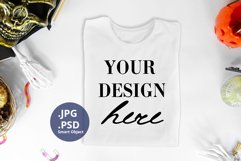 White t-shirt Halloween Mockup PSD, folded t-shirt mockup Product Image 1