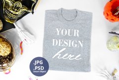 Gray t-shirt Halloween Mockup PSD, folded t-shirt mockup JPG Product Image 1