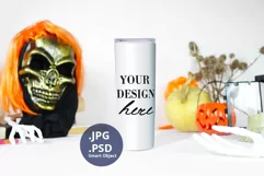 Skinny Tumbler Halloween Mockup PSD, 20 oz tumbler Full Wrap Product Image 1