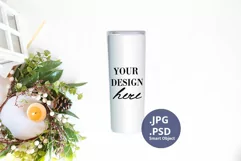 White Tumbler Christmas Mockup PSD, JPG Skinny Tumbler 20 oz Product Image 1