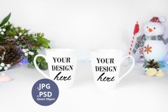 Two Latte Mugs Christmas Mockup PSD, JPG Christmas mockup Product Image 1