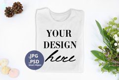 White t-shirt Christmas Mockup PSD, folded t-shirt Product Image 1