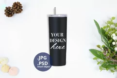 Black tumbler Christmas Mockup PSD, 20 oz skinny tumbler Product Image 1
