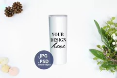White tumbler Christmas Mockup PSD, 20 oz skinny tumbler Product Image 1