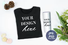 Black T-shirt and tumbler Christmas Mockup PSD, 20oz tumbler Product Image 1