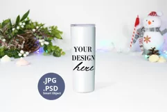 Skinny tumbler Christmas Mockup, Winter Snowman PSD mockup Product Image 1