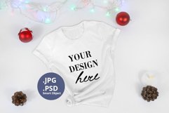 White T-shirt Christmas Mockup, PSD Mockup Flat lay Product Image 1