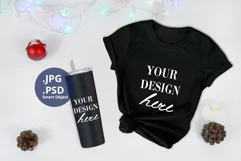Black T-shirt and Black Tumbler Christmas Mockup, PSD Mockup Product Image 1