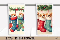 Christmas Dish Towel Bundle PNG. Cute Animal Christmas Product Image 7