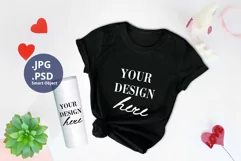 Black T-shirt and White Tumbler St Valentine's day Mockup Product Image 1