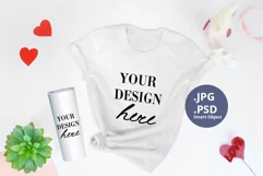 White T-shirt and 20 oz Tumbler St Valentine's day Mockup Product Image 1