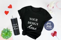 Black T-shirt and 20 oz Tumbler St Valentine's day Mockup Product Image 1