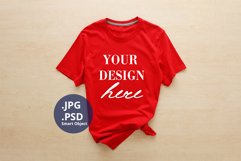 Red Woman t-shirt Mockup, PSD Mockup Neutral Background Product Image 1