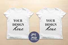Two White Unisex T-shirts Mockup, Woman t-shirts PSD Mockup Product Image 1