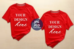Two Red T-shirts for Woman Mockup, Women's t-shirt PSD Mock Product Image 1