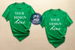 Two Green T-shirts for Woman Mockup, Women's t-shirt Mockup Product Image 1