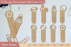 8 Design Ball Sports Bookmark Papercut Bundle | Bookmark Svg Product Image 1