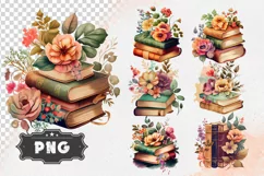 PNG Watercolor Floral Books Clipart Product Image 1