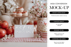 Tented Card Mockup PSD Smart Object Red Gingham Apple Product Image 1