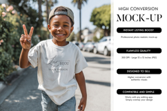 Black Boy T-Shirt Mockup Blank Cream Tee Outdoor Photo Product Image 1