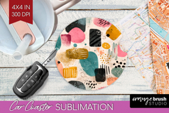 Modern Boho Car Coaster - Doodle Texture Coaster PNG Product Image 1