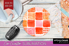 Modern Boho Car Coaster - Doodle Texture Coaster PNG Product Image 1