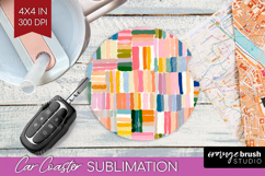 Modern Boho Car Coaster - Doodle Texture Coaster PNG Product Image 1