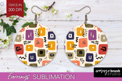 Modern Boho Round Earrings - Doodle Texture PNG Sublimation Product Image 1