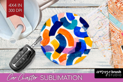 Modern Boho Car Coaster - Doodle Texture Coaster PNG Product Image 1