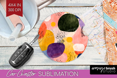 Modern Boho Car Coaster - Doodle Texture Coaster PNG Product Image 1