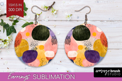 Modern Boho Round Earrings - Doodle Texture PNG Sublimation Product Image 1