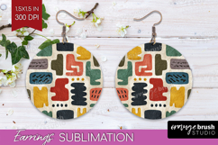 Modern Boho Round Earrings - Doodle Texture PNG Sublimation Product Image 1