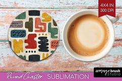 Modern Boho Round Coaster - Doodle Texture Coaster PNG Product Image 1