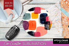 Modern Boho Car Coaster - Doodle Texture Coaster PNG Product Image 1