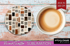 Modern Boho Round Coaster - Doodle Texture Coaster PNG Product Image 1