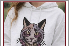 Cat in Hoodie Photostitch Machine Embroidery Fashion Design Product Image 2