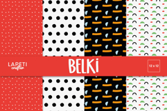 Bold modern Christmas digital papers with geometric shapes and festive colors in red, black, and gold tones.