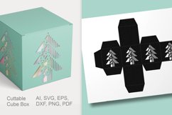 Modern Christmas Tree Cuttable Cube Favor Box SVG Template