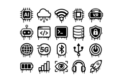 Modern Graffiti Tech Icon Set Digital Cyber UI Vector Pack Product Image 2