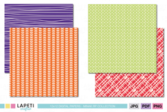 Coordinating bright scrapbook backgrounds in orange, purple, green and red